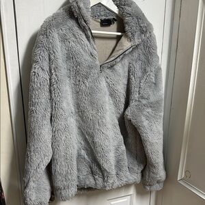 Cozy Gray Fleece Pullover oversized